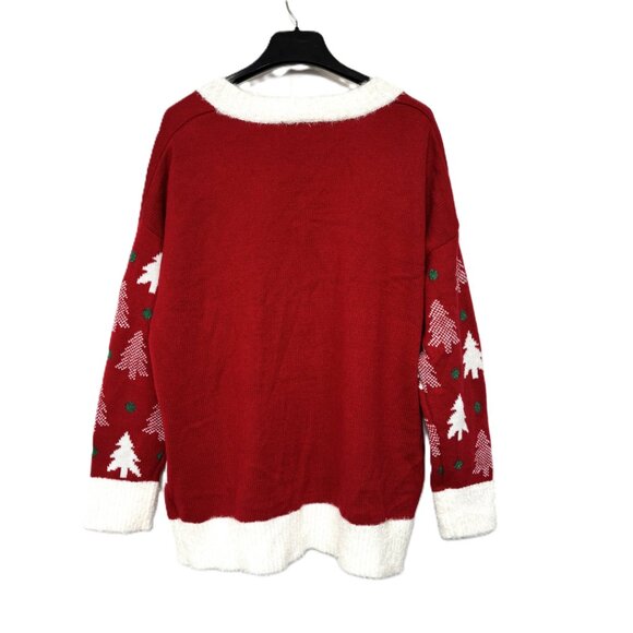 33 Degrees Cardigan Ugly Christmas Sweater w/ Christmas trees & spangles Large - Picture 5 of 16